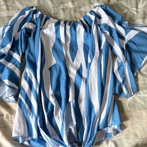 Blue and White Striped Off-Shoulder Top